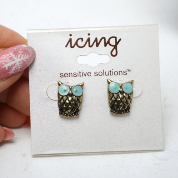 Vintage Jessica Sterling Silver & Brass Owl Earrings Bird Fashion Crystal - Picture 5 of 5